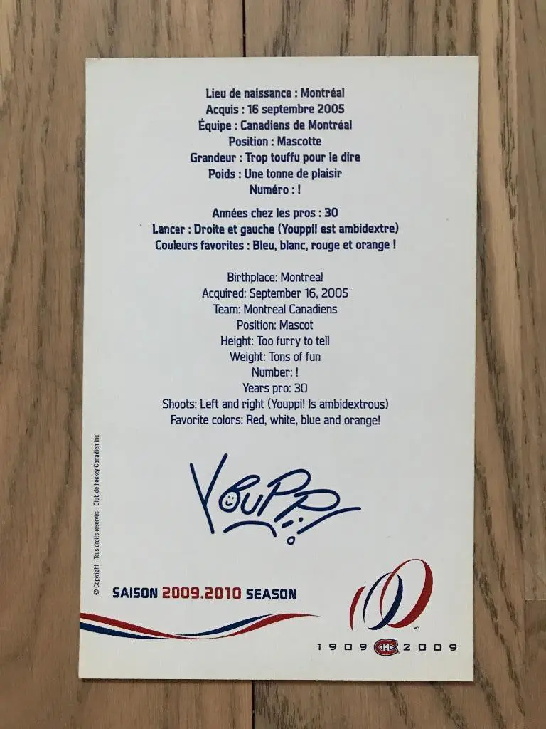 Youppi / Mascot / Montreal Canadiens NHL 2009-2010 1