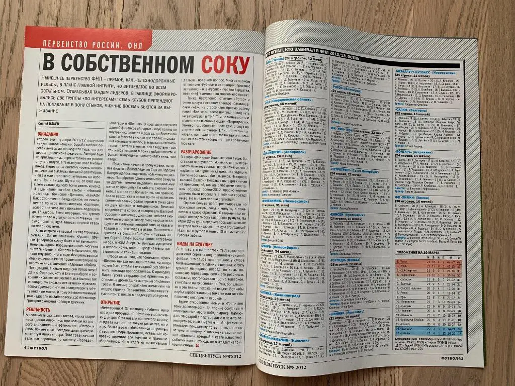 Чемпионат России 2012-2013, Итоги Осени (Еженедельник ФУТБОЛ, спецвыпуск) 7