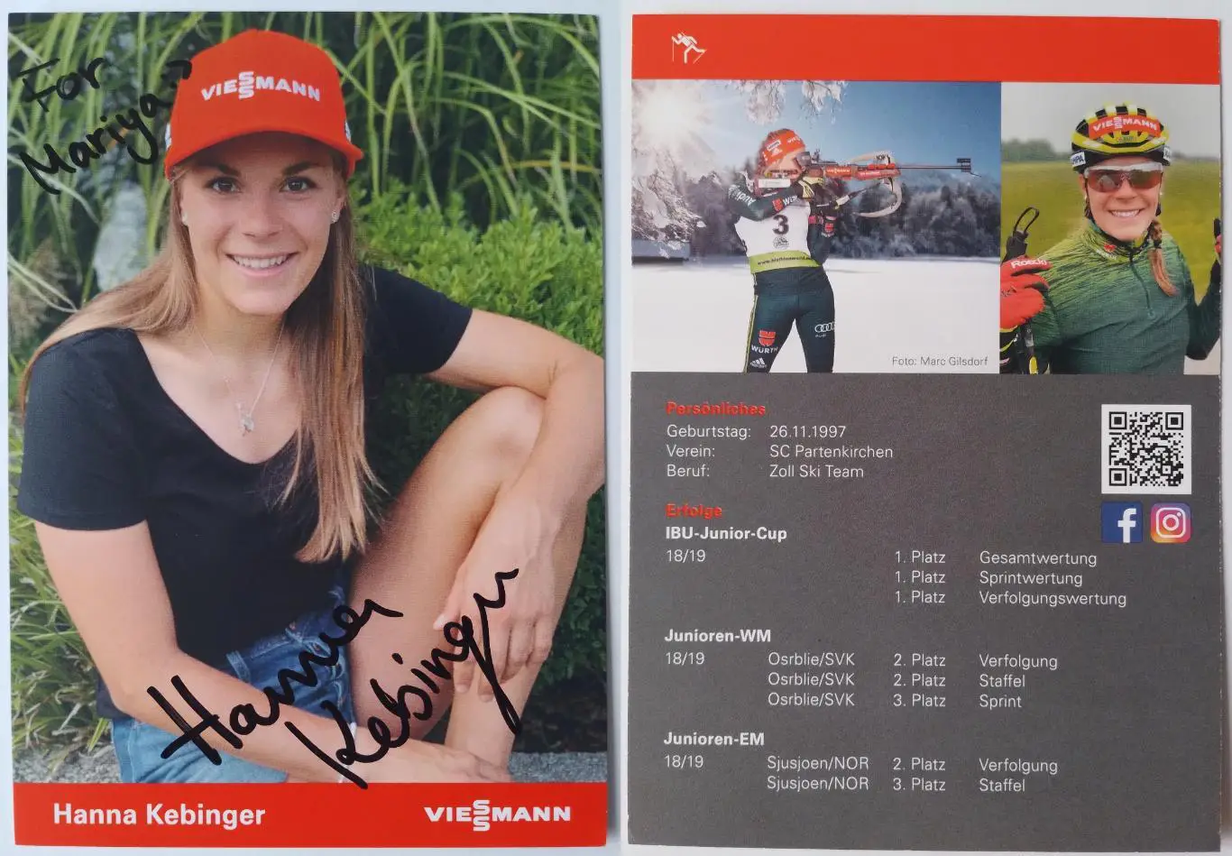 Автограф - карта Hanna Kebinger