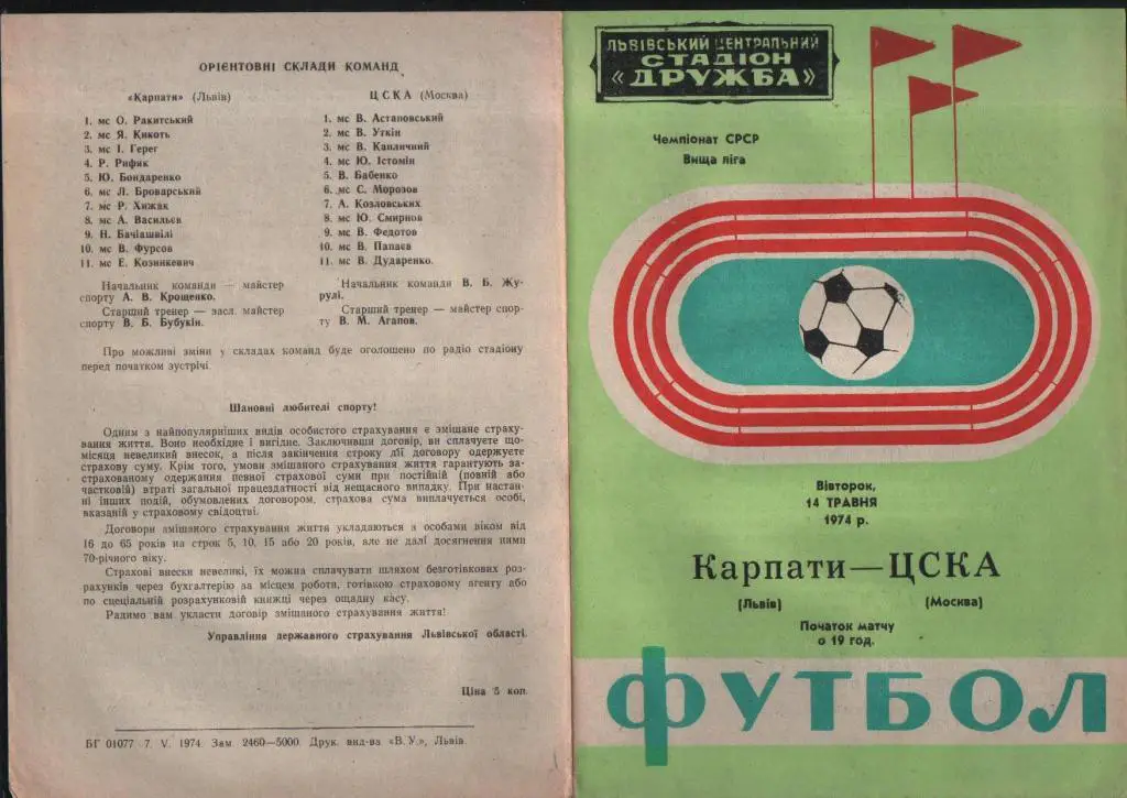 Карпаты Львов-ЦСКА Москва 1974.