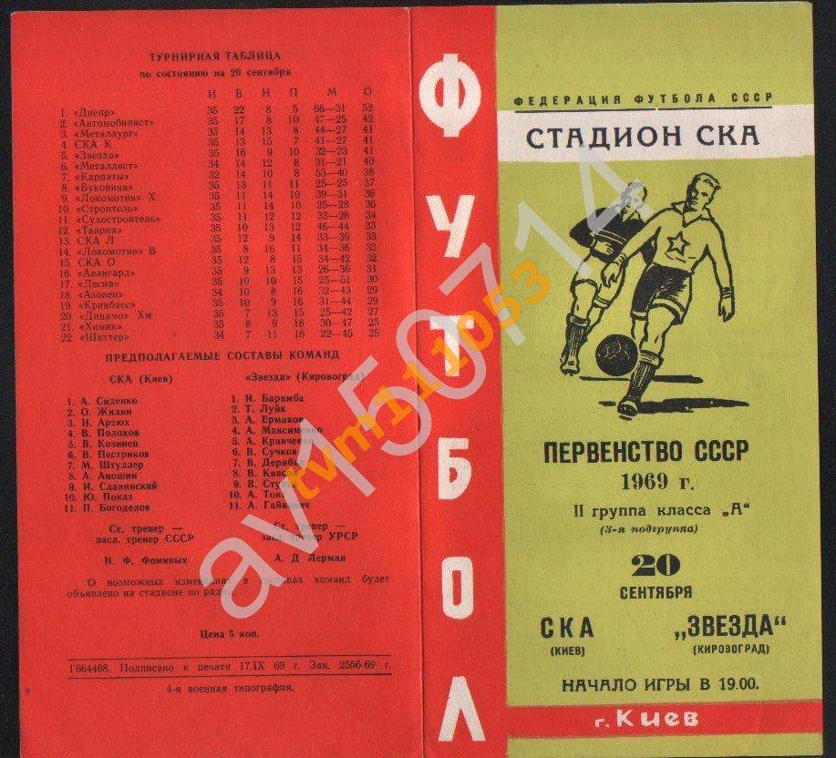 Футбол,Программа СКА Киев-Звезда Кировоград, 20.09.1969.