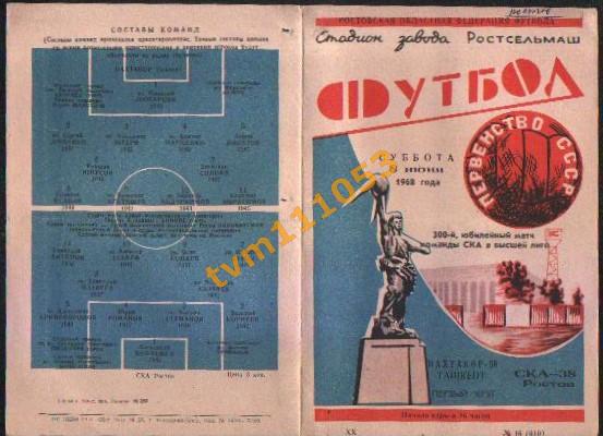 Футбол,Программа СКА Ростов-Пахтакор Ташкент, 08.06.1968.