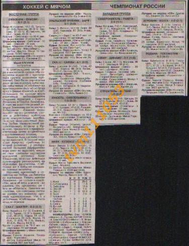 Хоккей с мячом,Чемпионат России 1997-1998.Отчёты,Статистика. Вырезка.