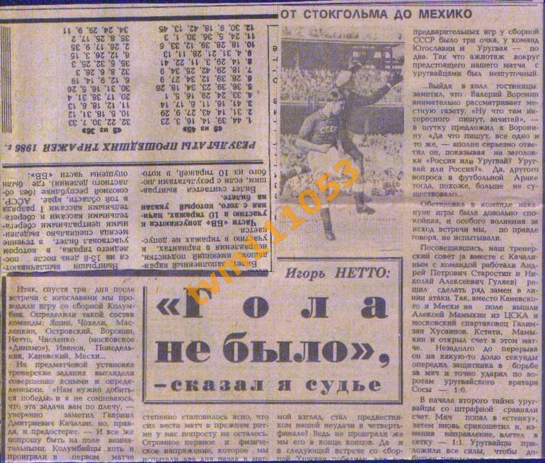 Футбол, Чемпионат Мира 1962.Гола не было. Вырезка 1986.