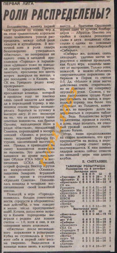 Хоккей,Чемпионат СССР 1986-1987.Первая Лига,Обзор.Вырезка