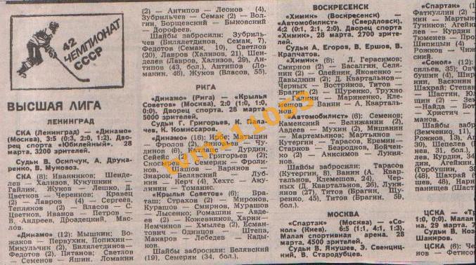 Хоккей,Чемпионат СССР 1987-1988.Спартак Москва-Сокол Киев и др., Отчёты.Вырезка