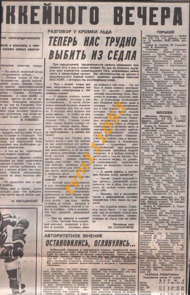 Хоккей,Чемпионат СССР 1986-1987.Спартак Москва-Химик и др., Отчёты.Вырезка 1