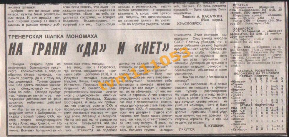 Хоккей с мячом,Чемпионат СССР 1987-1988.Юность-Динамо Москва и др.Вырезка 1