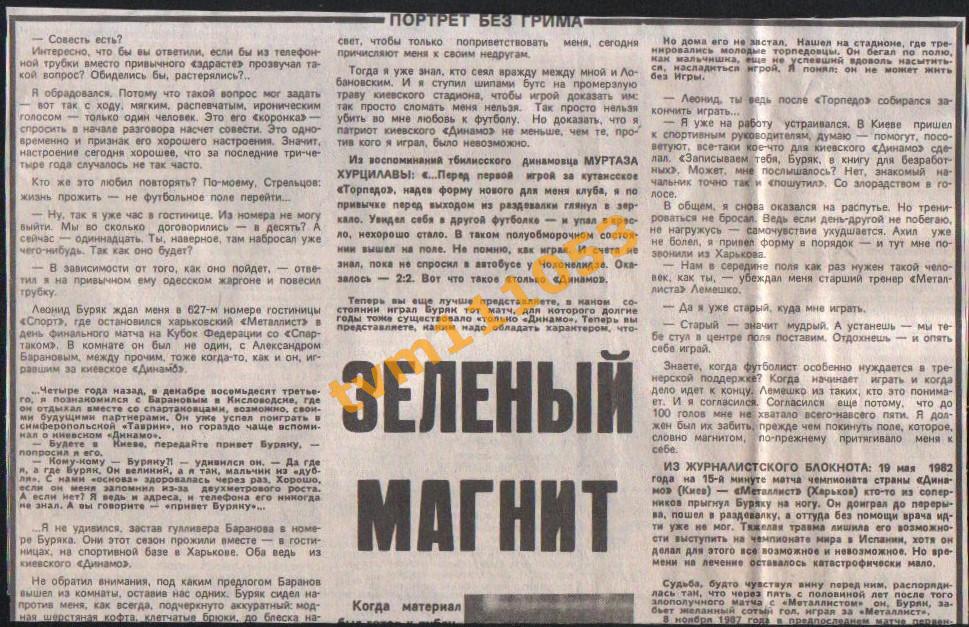 Футбол,Интервью 1987.Леонид Буряк.Вырезка