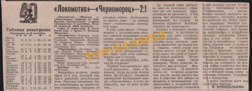 Футбол,Чемпионат СССР 1977.Локомотив Москва-Черноморец, Отчёт.Вырезка