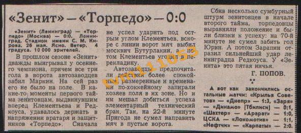 Футбол,Чемпионат СССР 1977.Зенит Ленинград-Торпедо Москва, Отчёт.Вырезка