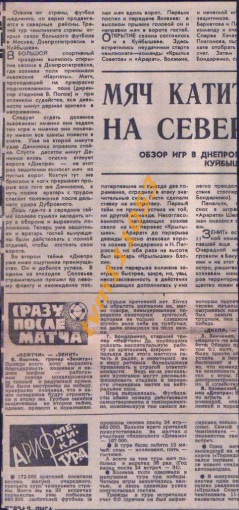 Футбол,Чемпионат СССР 1977.Нефтчи Баку-Зенит Ленинград и др., Отчёты.Вырезка