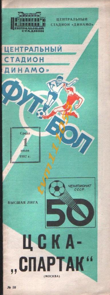 Футбол,Программа ЦСКА Москва-Спартак Москва , 01.07.1987.
