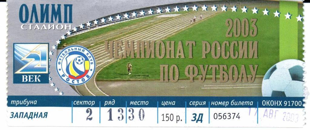 Чемпионат России Ростов(Ростов-на-Дону)-Локом отив(Москва)17.08.2003 г.