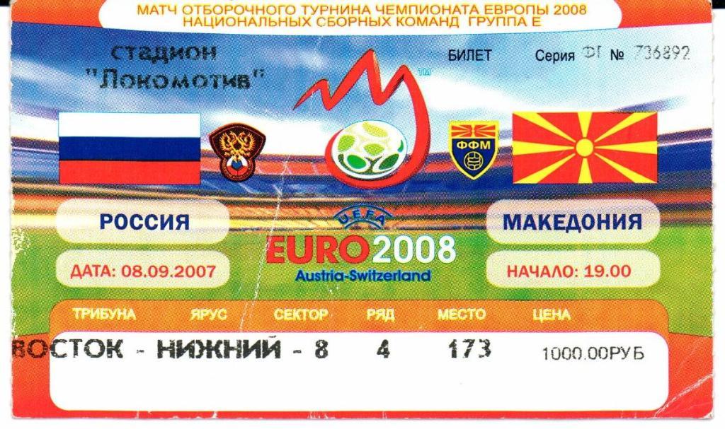 Отборочный матч Евро-2008 Россия-Македония 08.09.2007 г.