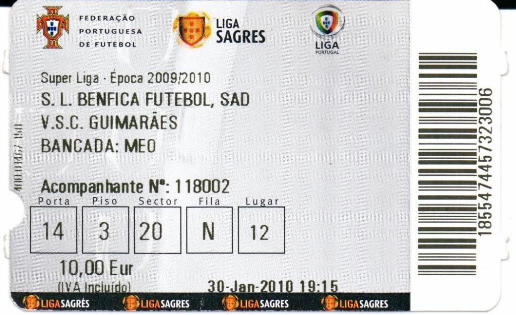 Чемпионат Португалии 2009-2010 Бенфика(Лиссабон)-Витория Гимарайнш 30.01.2010