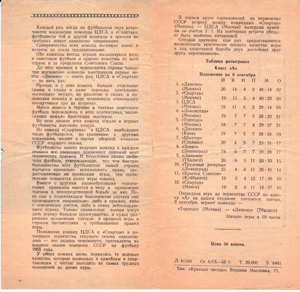 Первенство СССР ЦДСА(Москва)-Спартак(Москва) 08.09.1955 1