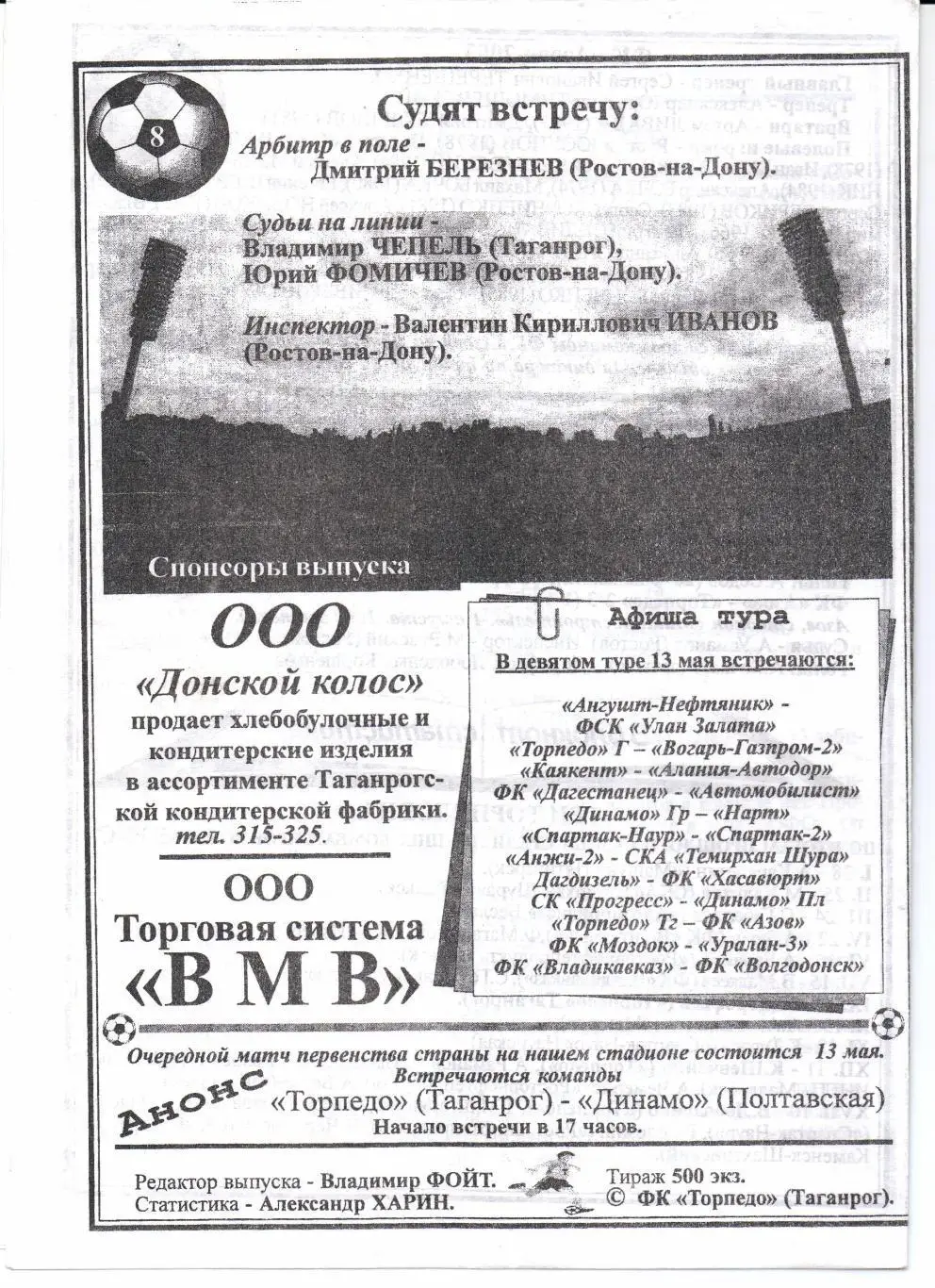Чемпионат России 3 дивизион ЮФО Торпедо(Таганрог)-ФК Азов(Азов)13.05.2003 1