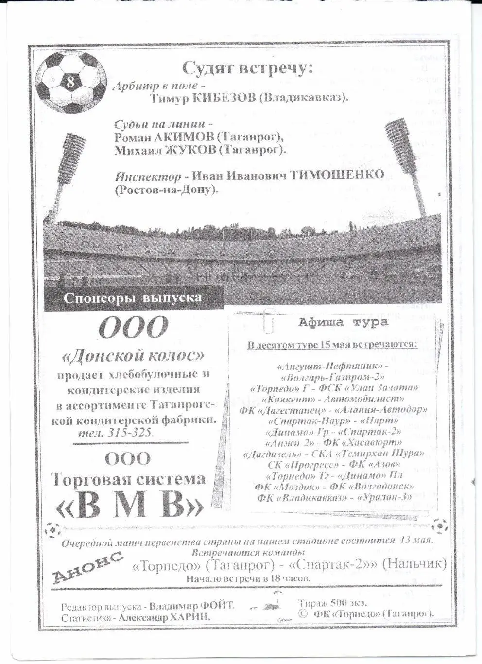 Чемпионат России 3 дивизион ЮФО Торпедо(Таганрог)-Динамо(Пол тавская)15.05.2003 1