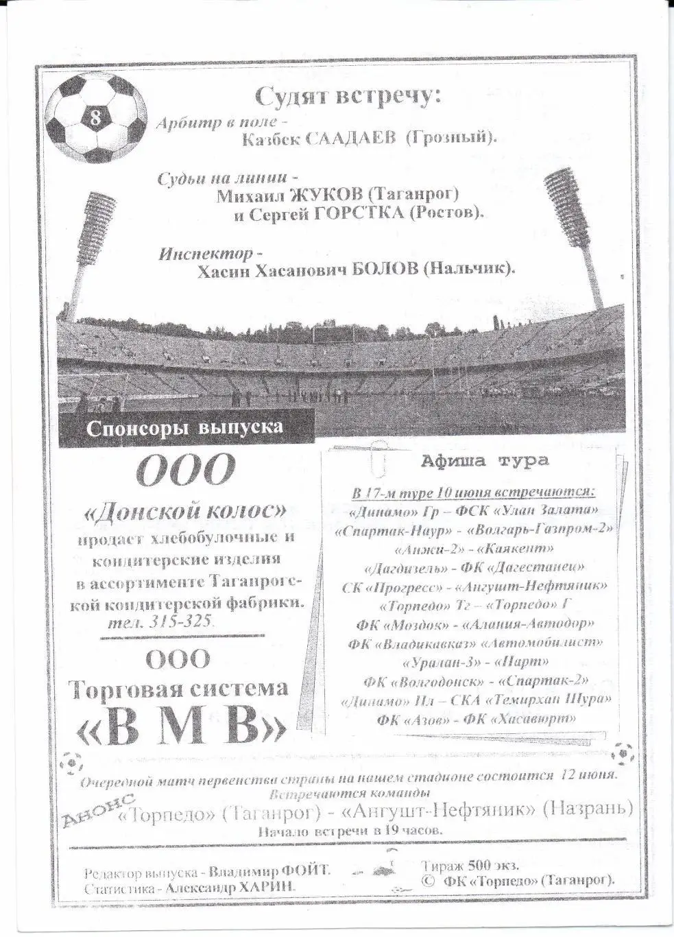 Чемпионат России 3 дивизион ЮФО Торпедо(Таганрог)-Торпедо(Ге оргиевск)10.06.2003 1
