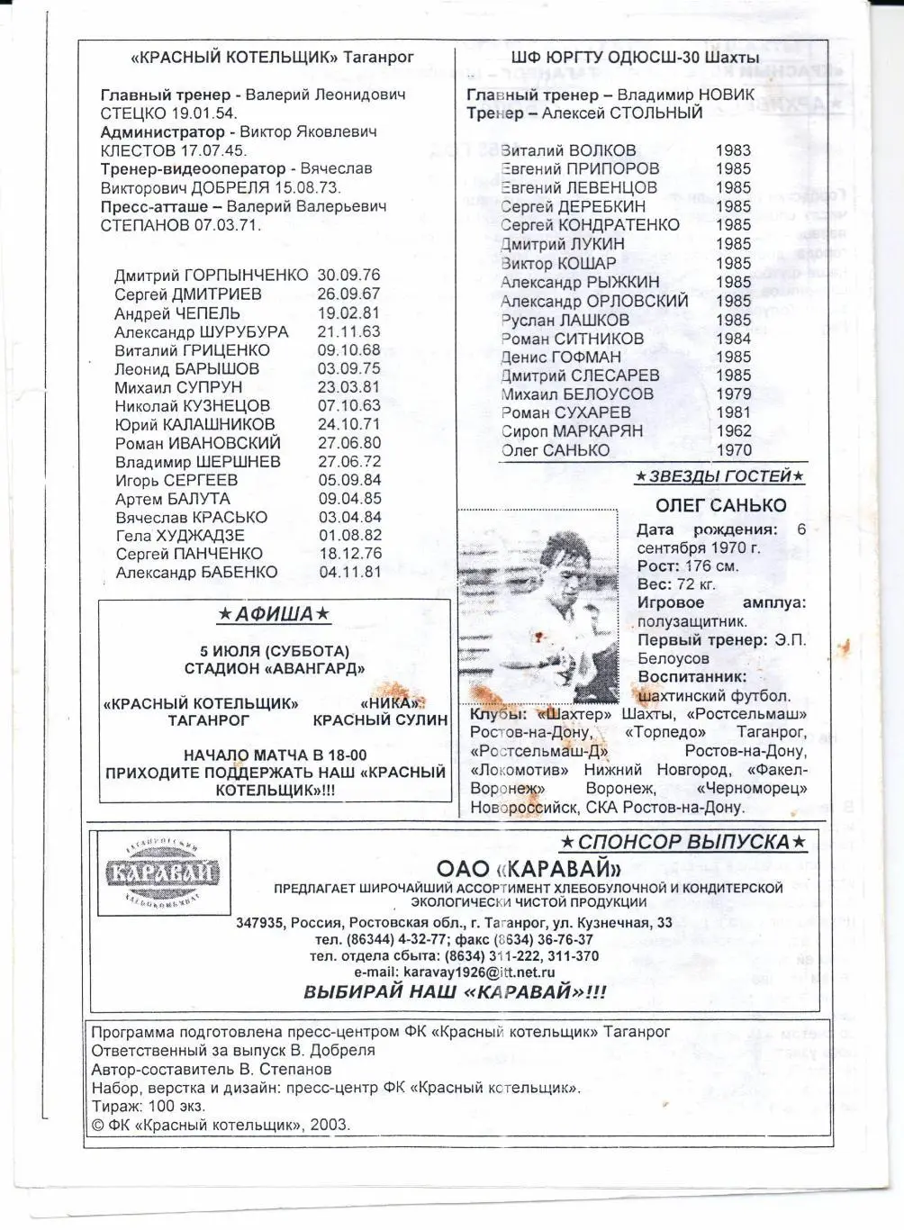 РО Высшая лига Красный Котельщик(Таганрог)-ШФ ЮРГТУ ОДЮСШ-30(Шахты)28.06.2003 1
