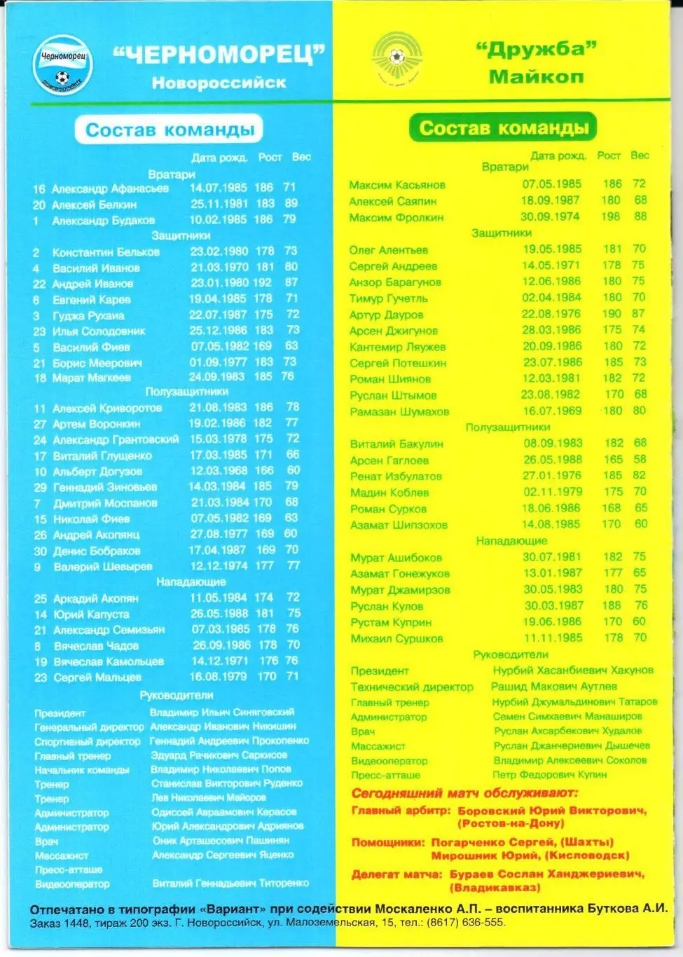 Второй дивизион зона Юг Черноморец(Новороссийск)-Дру жба(Майкоп)02.09.2006 2