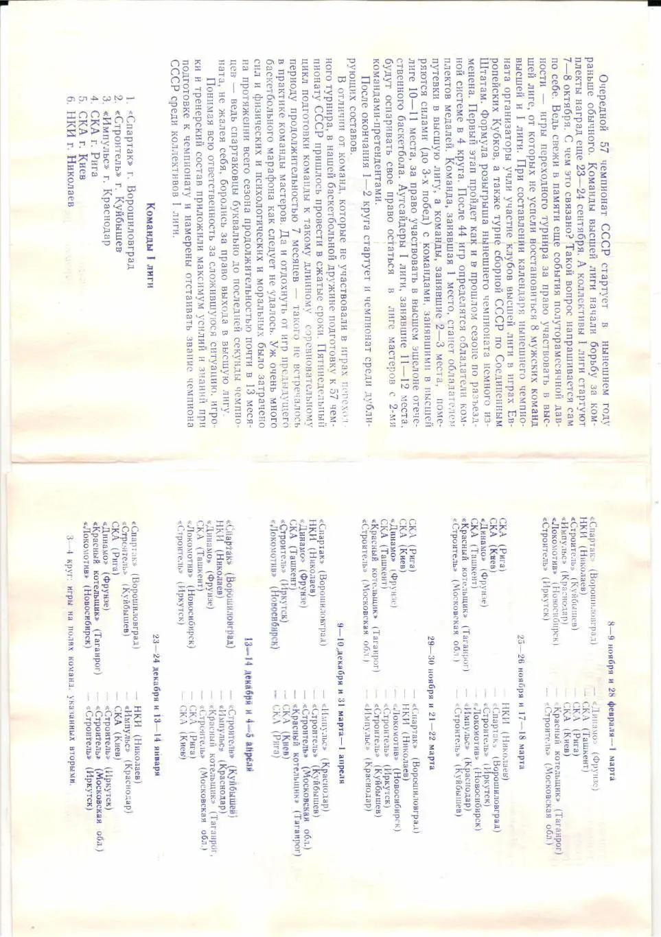 Чемпионат СССР Первая лига Календарь игр Ворошиловград 1989 1