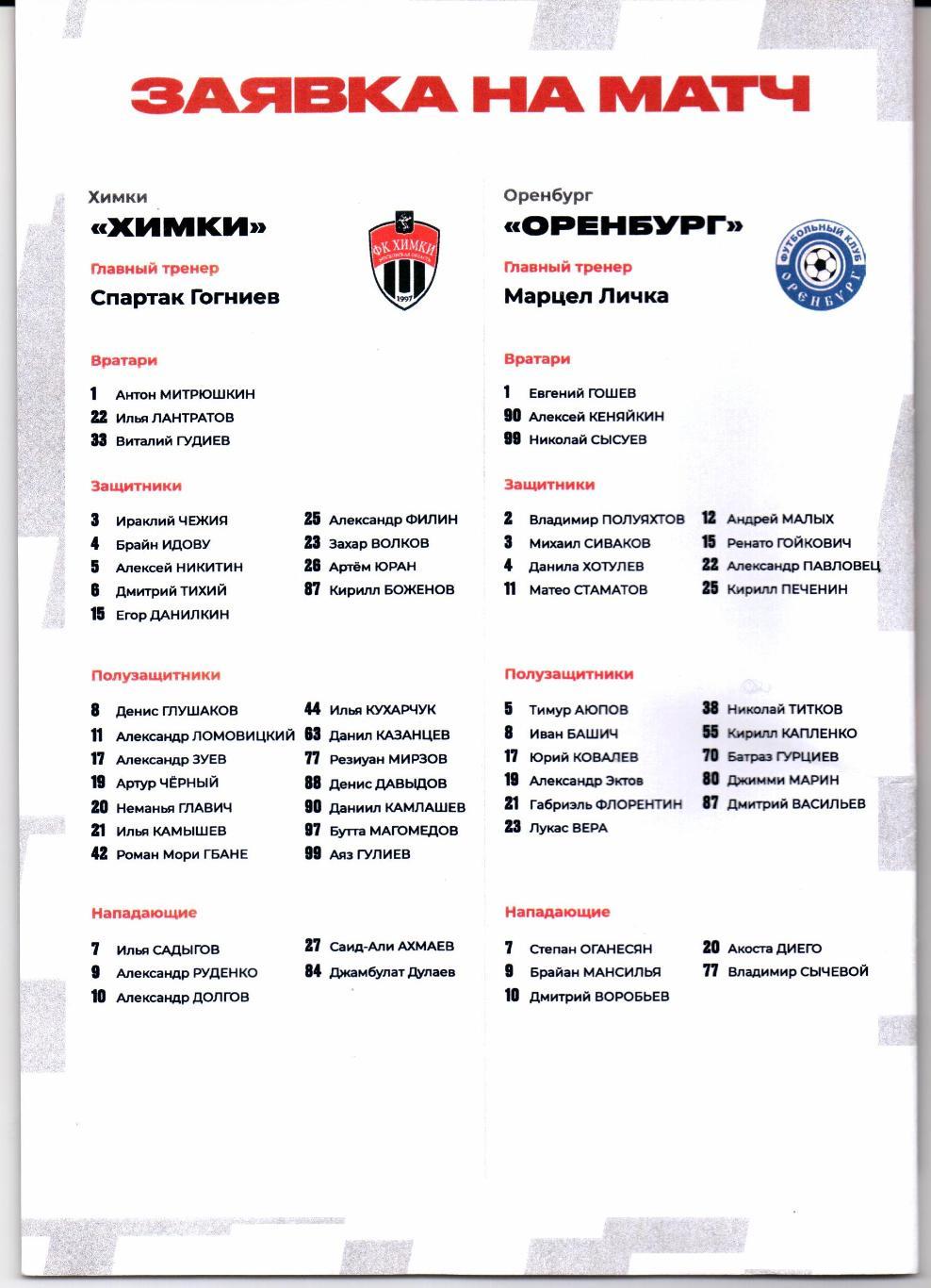 Премьер-лига Химки(Химки)-Оренбург(Оренбу рг)04.11.2022+постер 1