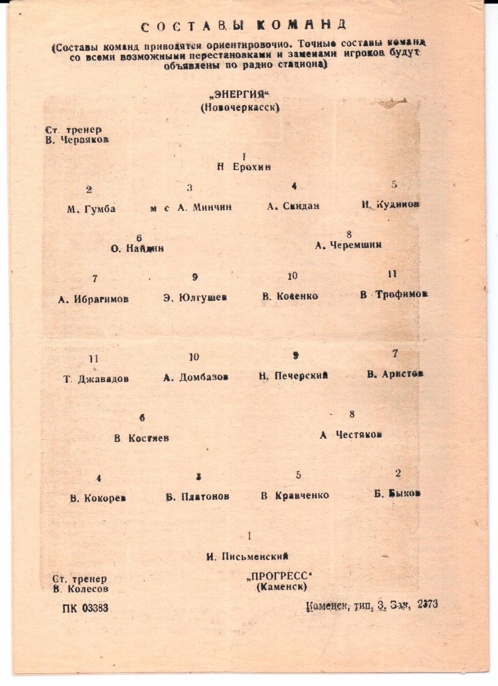 Кубок СССР Прогресс(Каменск)-Энергия(Но вочеркасск)28.04.1965 1