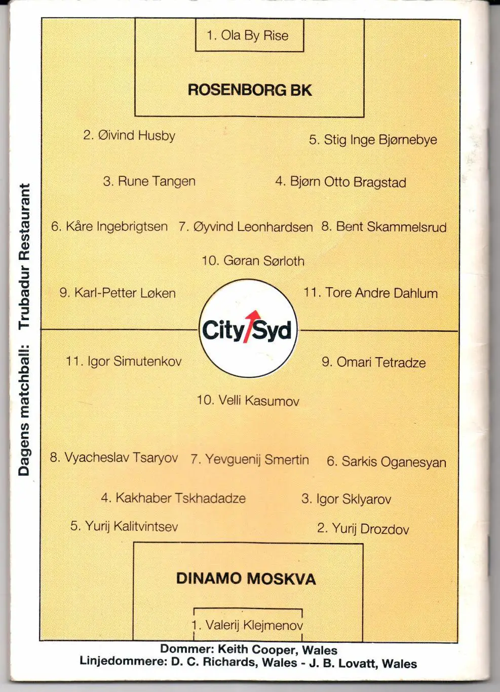 Кубок УЕФА Русенборг(Тронхейм,Норвегия)-Динамо(Москва)30.09.1992 1