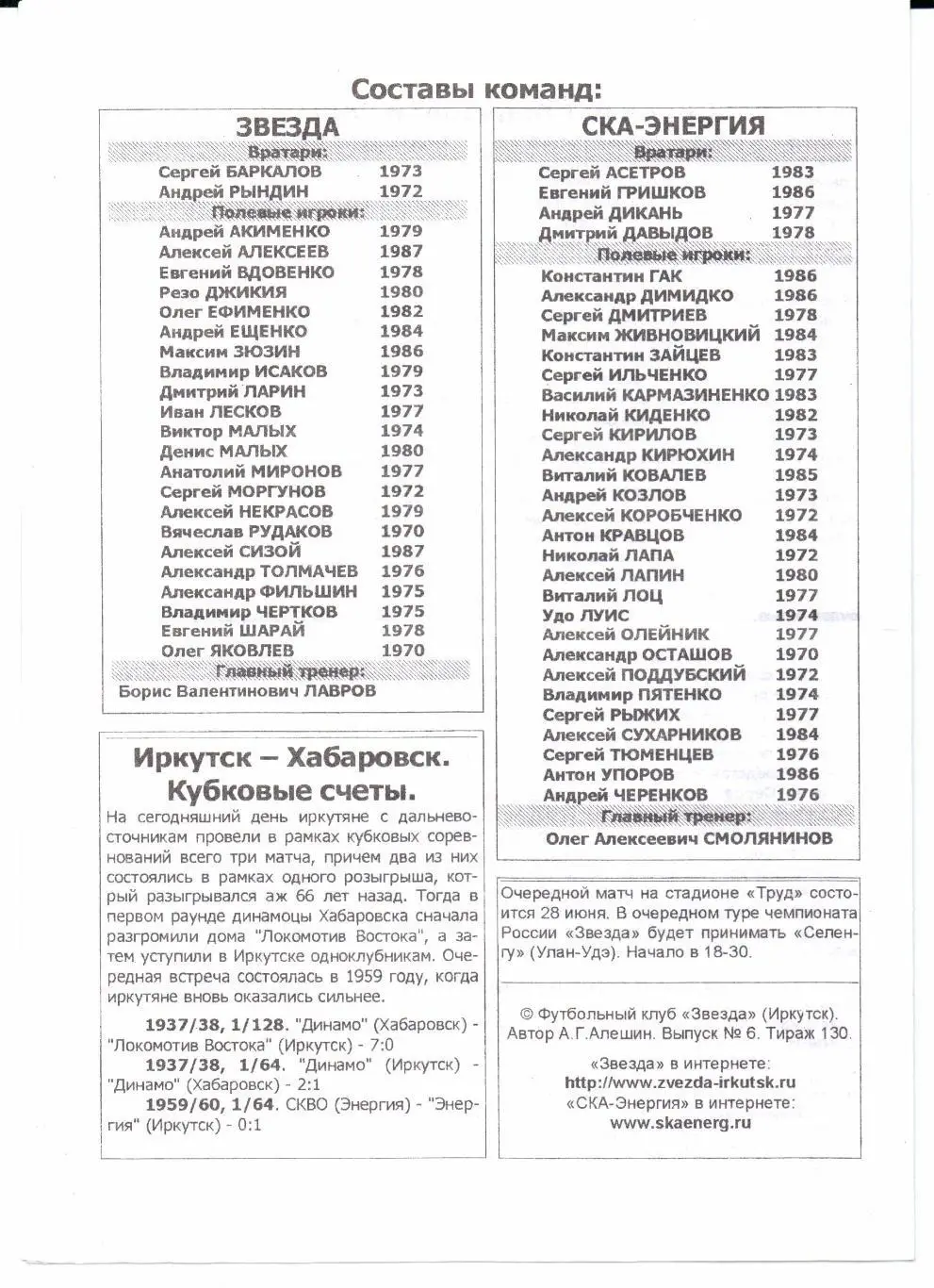 Кубок России 1/32 финала Звезда(Иркутск)-СКА-Энергия(Хабаровск)24.08.2003 1