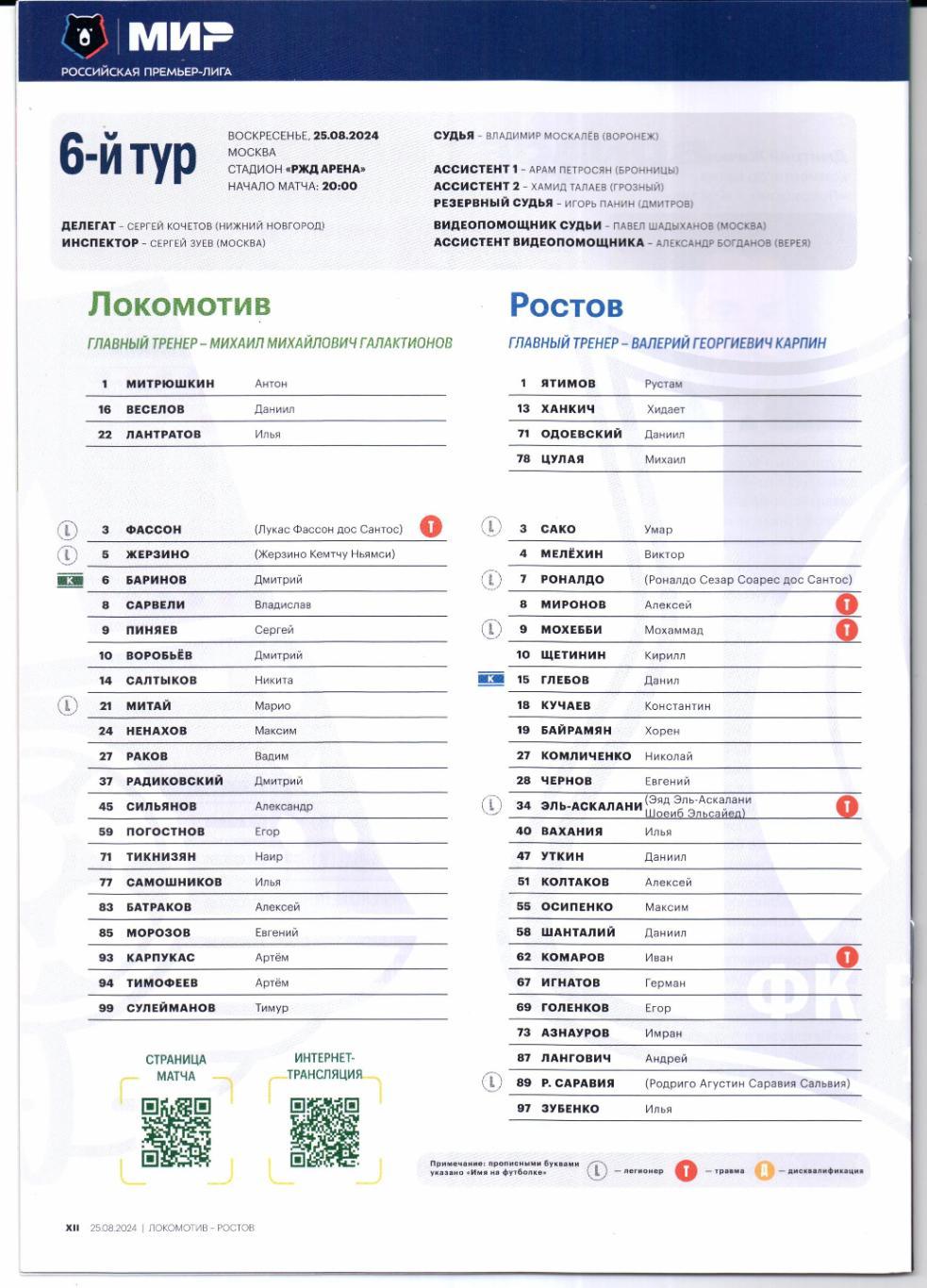 Премьер-лига Локомотив(Москва)-Ростов(Ростов-на-Дону)25.08.2024+Стартлист 2