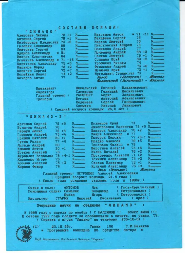 Вторая лига запад Динамо(Санкт-Петербург)-Динамо-2(Москва)25.10.1998 КБ 1