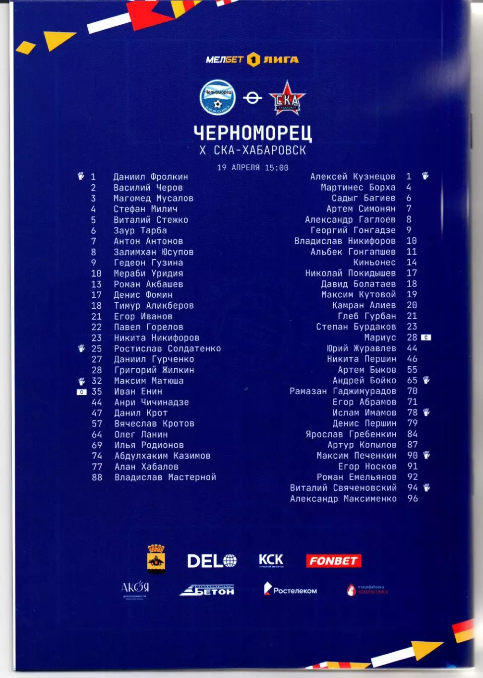 Первая лига Черноморец(Новороссийск)-СКА-Хабаровск(Хабаровск)19.04.2025 1