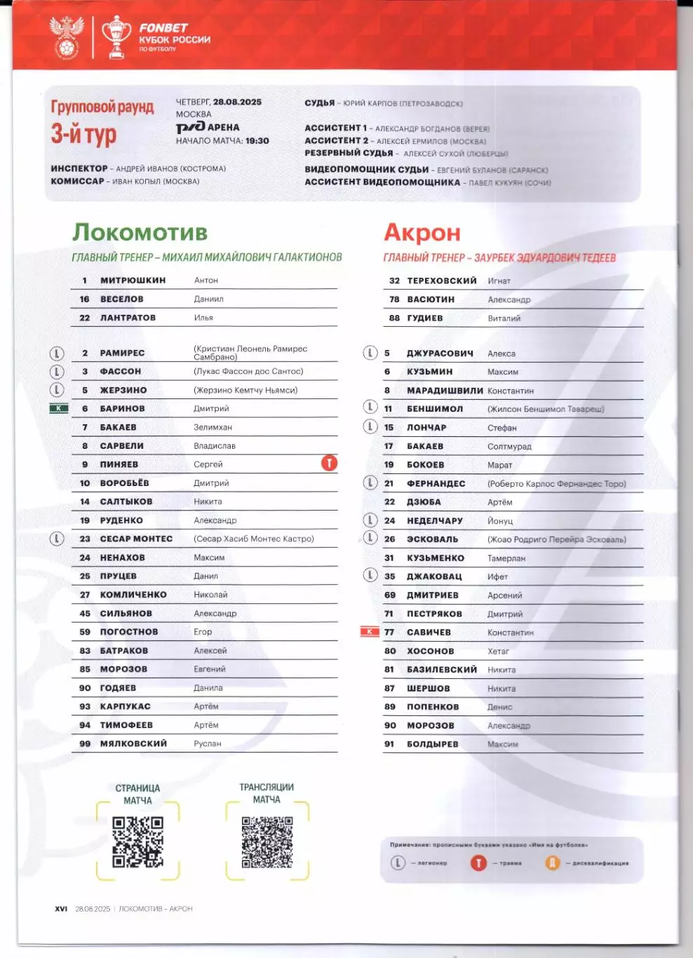 Кубок России Локомотив(Москва)-Акрон(Тольятти)28.08.2025 3