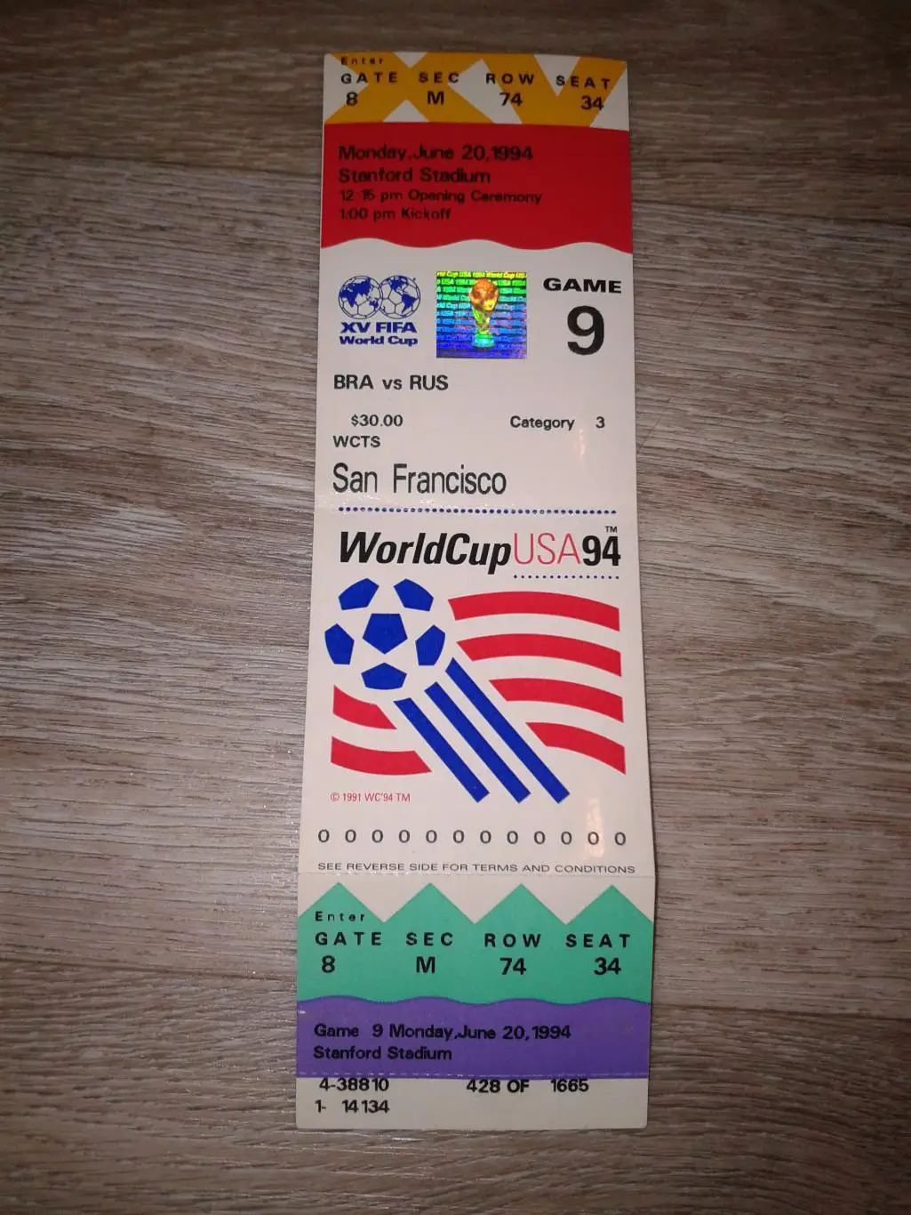 1994 Бразилия-Россия билет