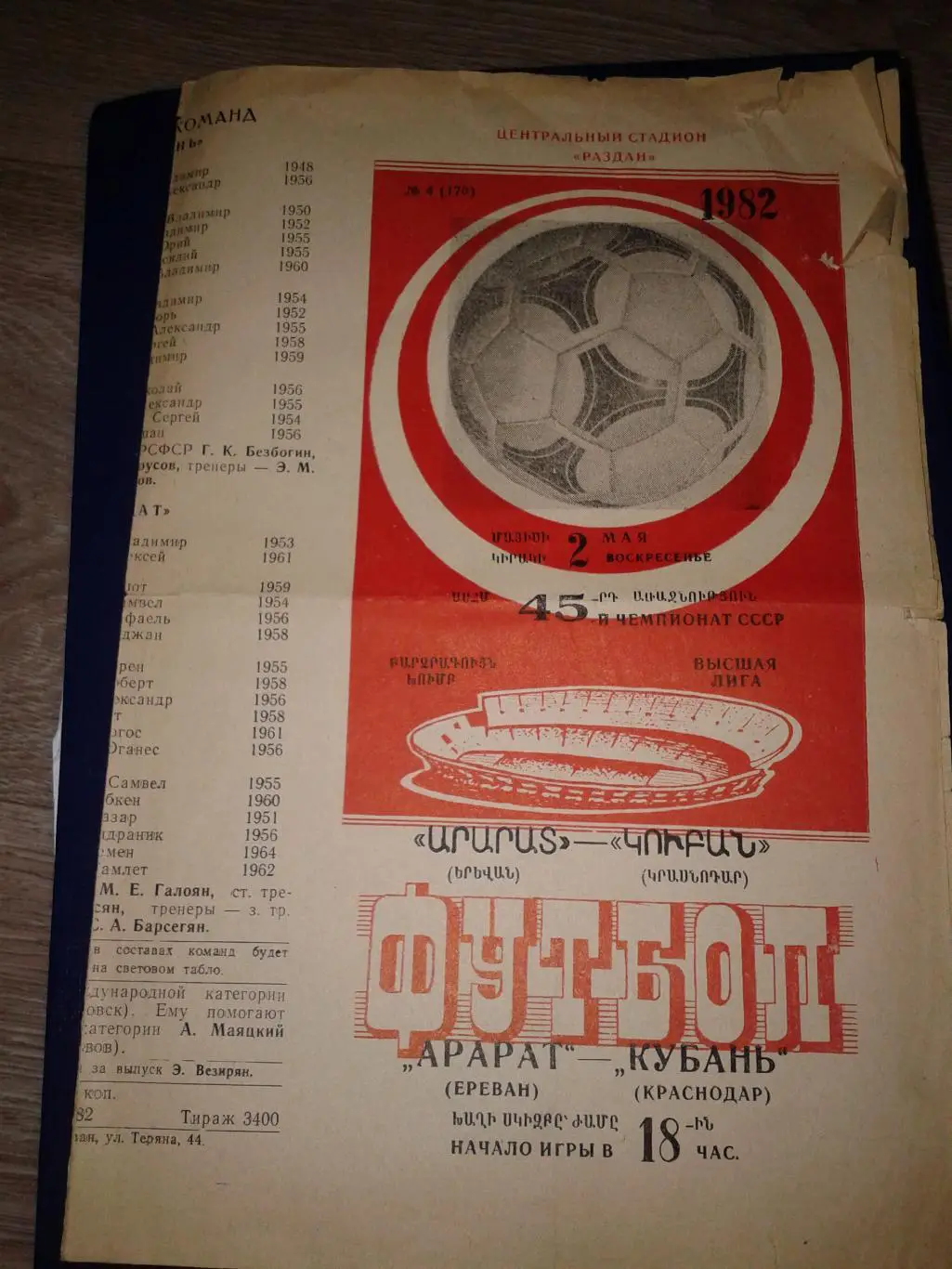 1982 Арарат Ереван-Кубань Краснодар