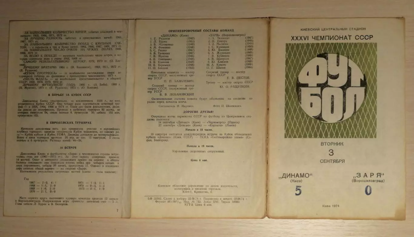 Чемпионат СССР-1974. Динамо Киев - Заря 03.09.1974