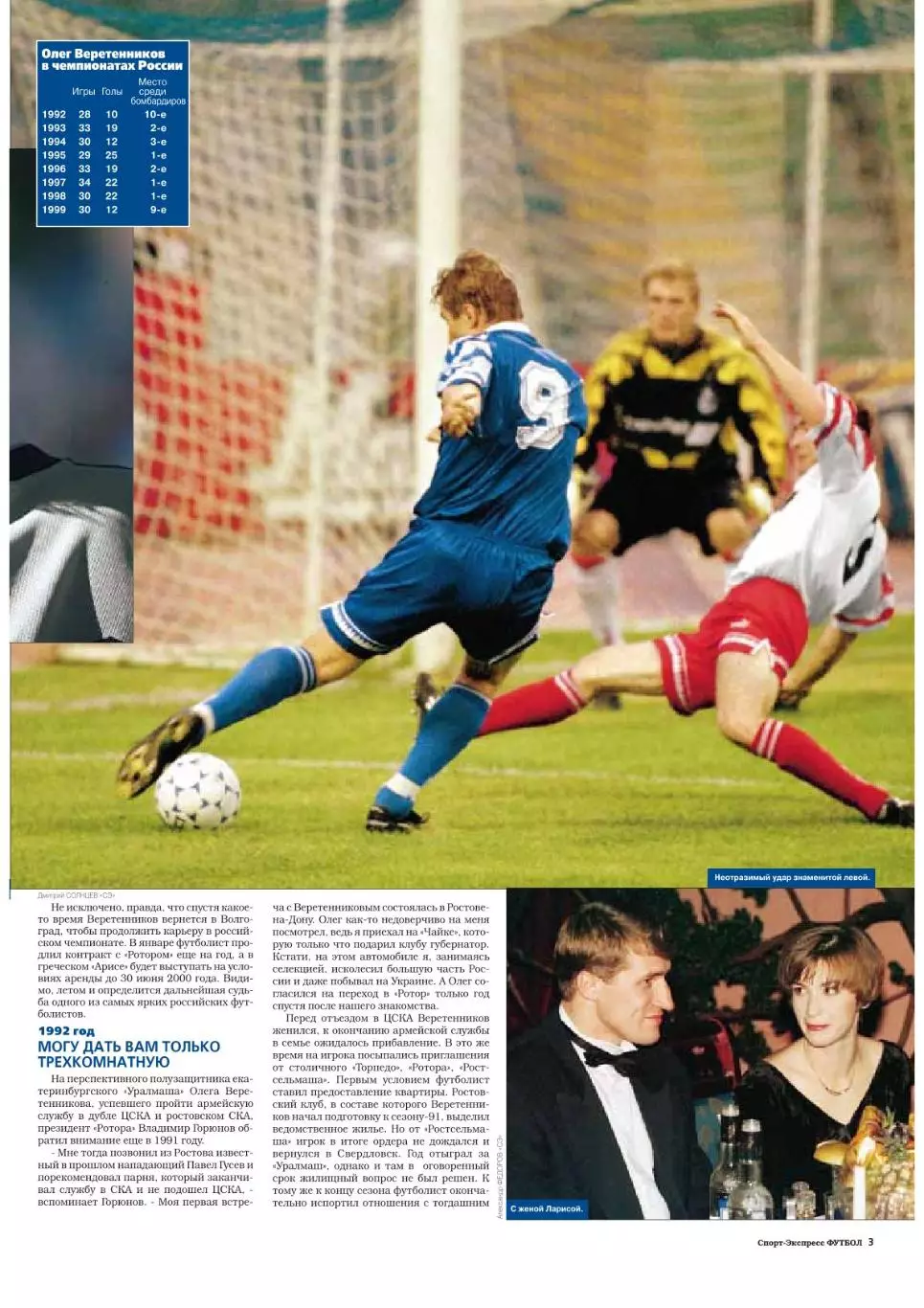 Спорт- Экспресс Футбол. 8 стр. постер: Олег Веретенников, Ротор, февраль 2000 3