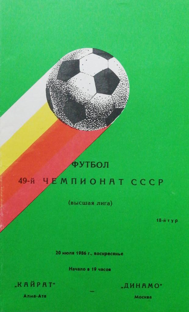 Чемпионат СССР-1986. Кайрат - Динамо Москва