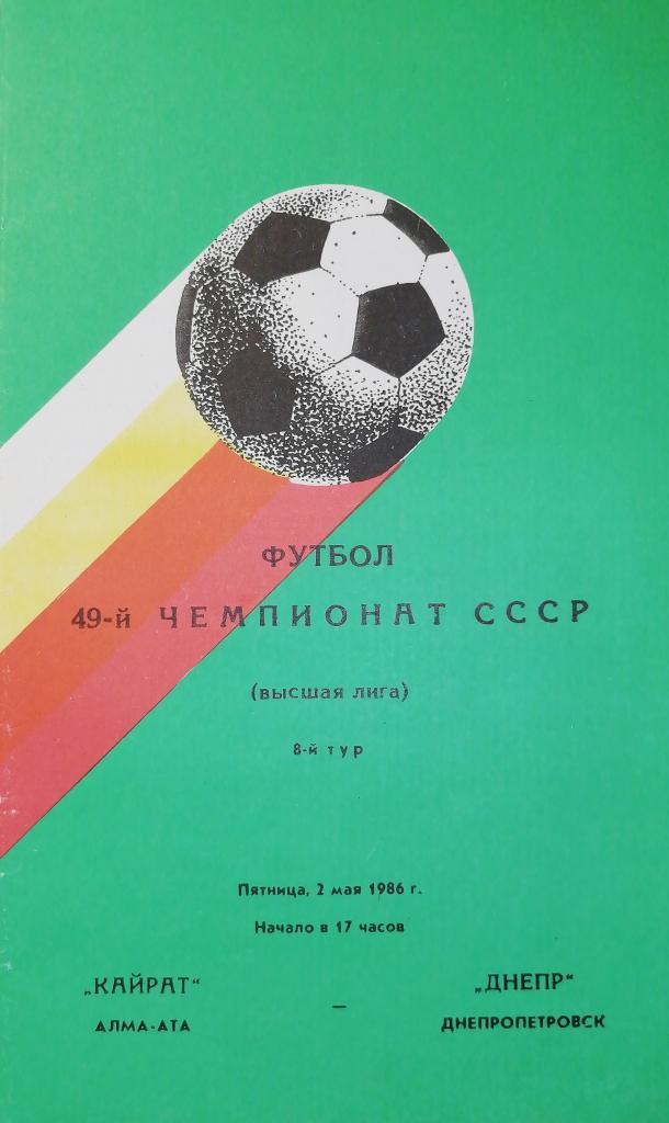 Чемпионат СССР-1986. Кайрат - Днепр