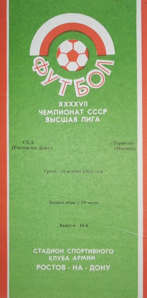 Чемпионат СССР-1984. СКА Р/Д - Торпедо Москва