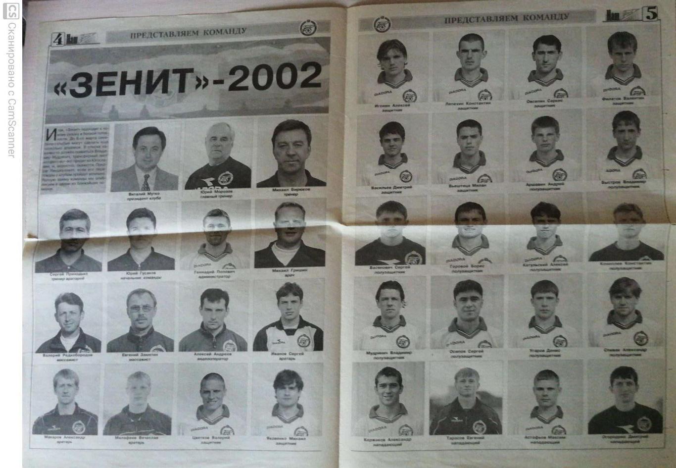 Из газеты Наш Зенит (март 2002 года). Представление Зенита сезон-2002