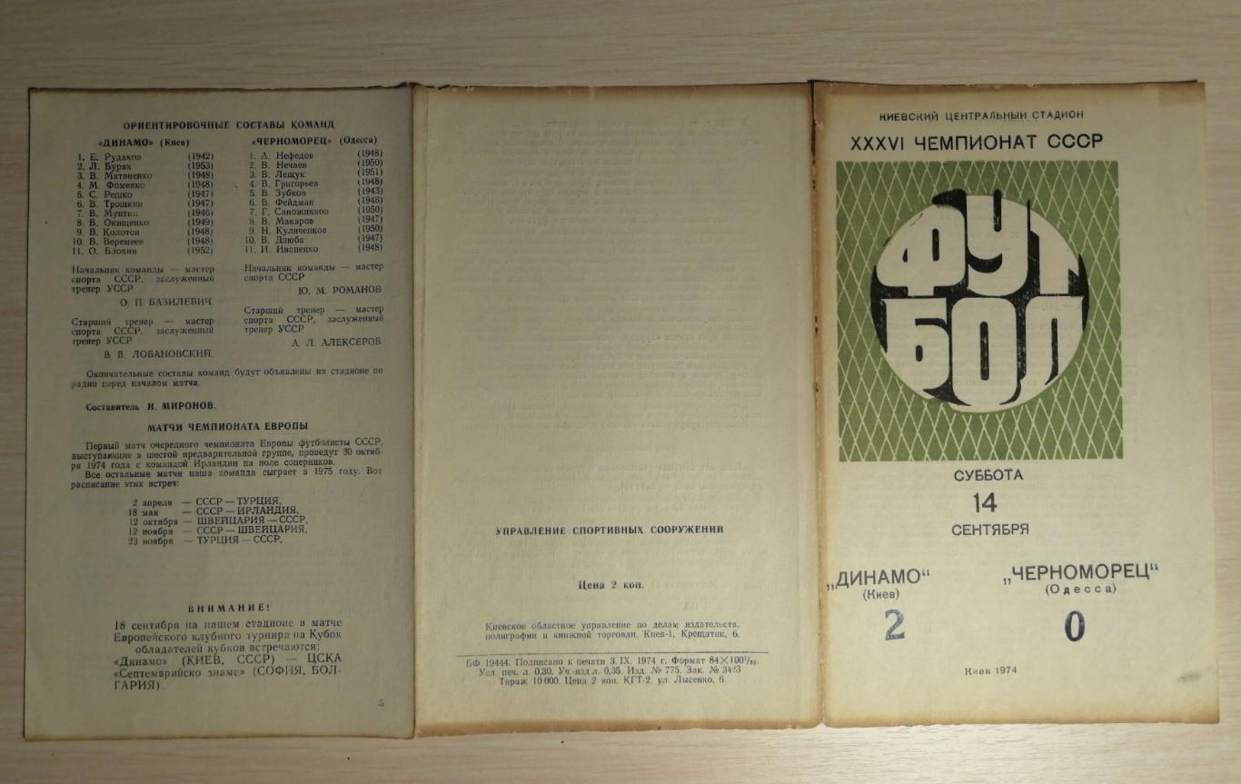 Чемпионат СССР-1974. Динамо Киев - Черноморец 14.09.1974