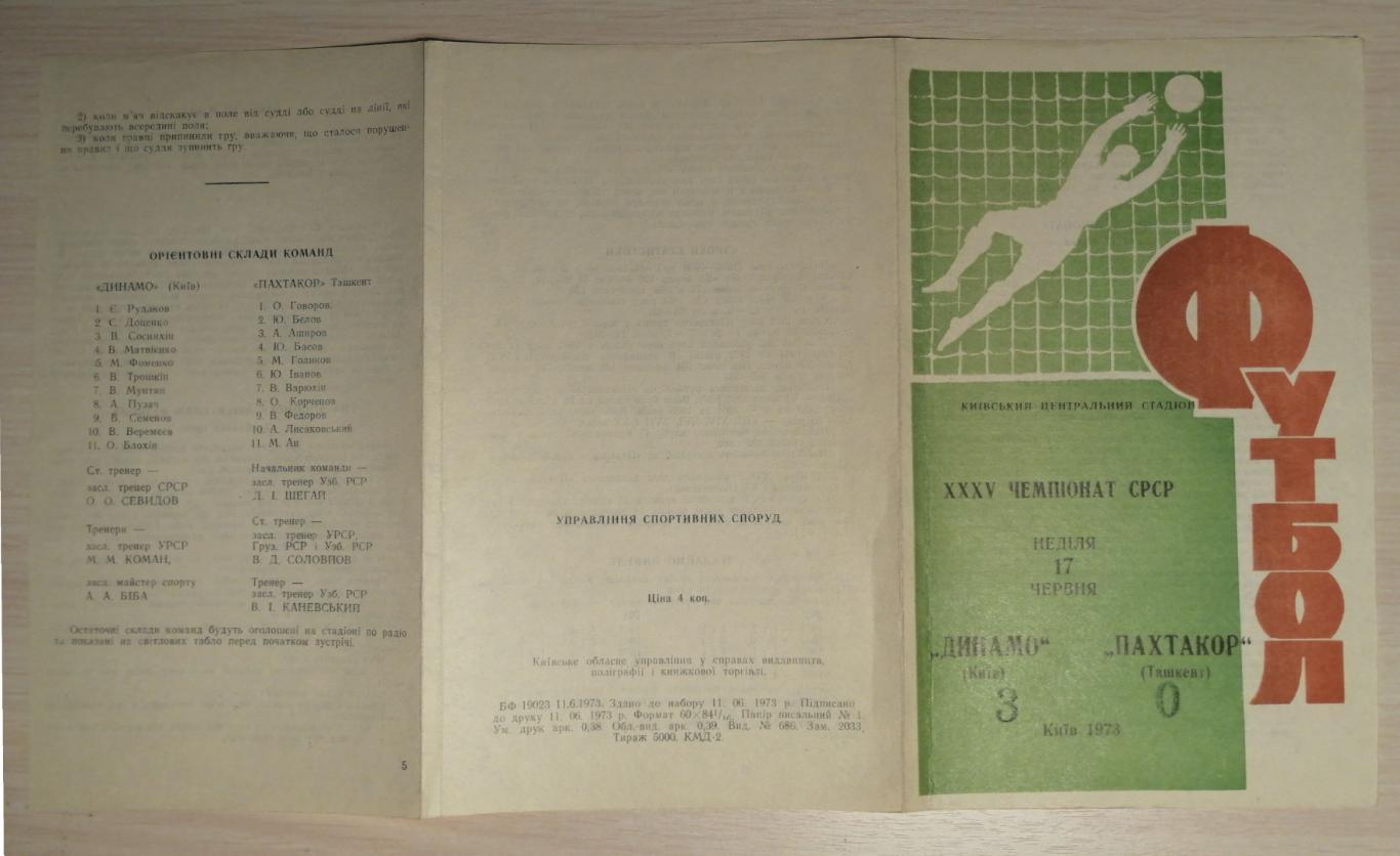 Чемпионат СССР-1973. Динамо Киев - Пахтакор. 17.06.1973