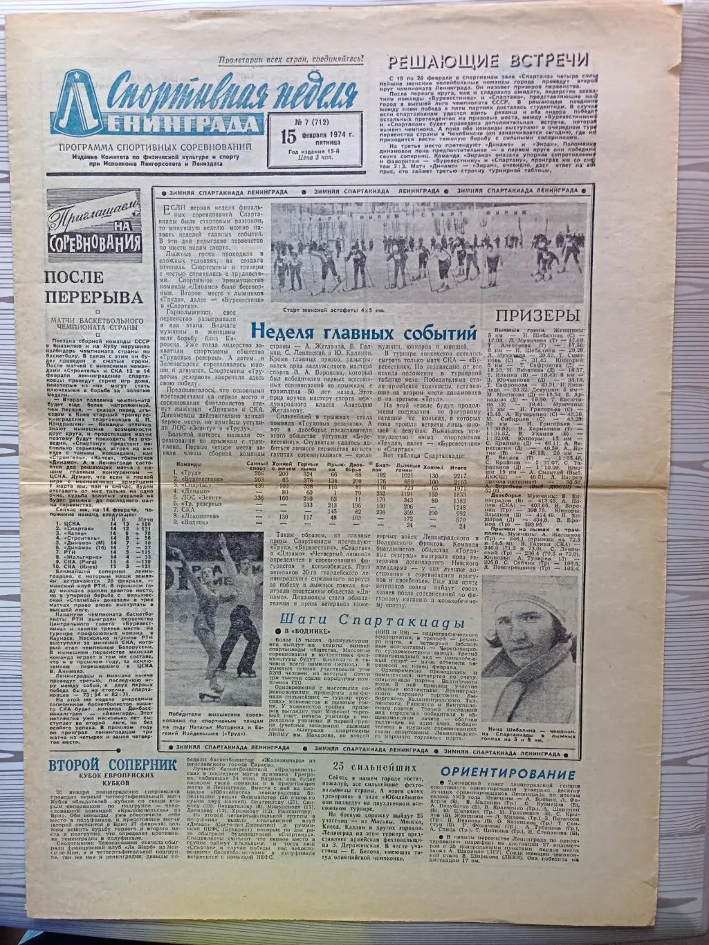 Спортивная неделя Ленинграда #7, 15.02.1974 Футбол: Динамо Лд, Хоккей: СКА
