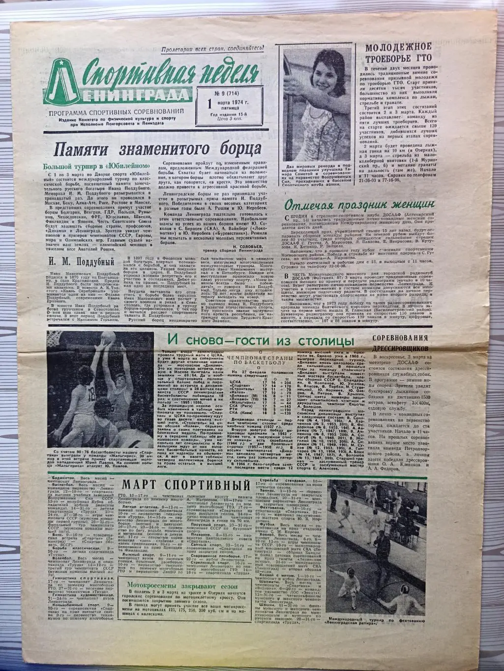 Спортивная неделя Ленинграда #9, 01.03.1974 баскетбол, хоккей