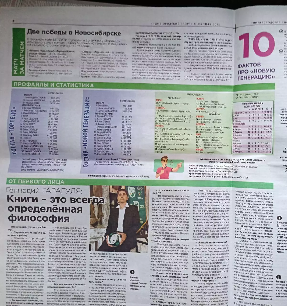 Газета Нижегородский спорт. Торпедо НН - Нов.Генерация 22.10.2025 1