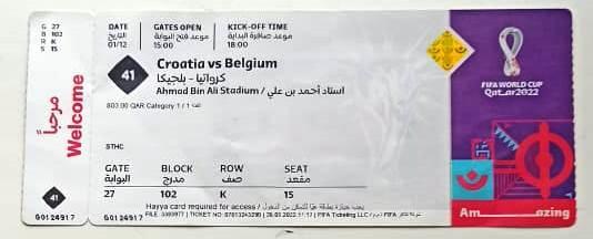 Хорватия - Бельгия билет к матчу ЧМ КАТАР 2022 Qatar