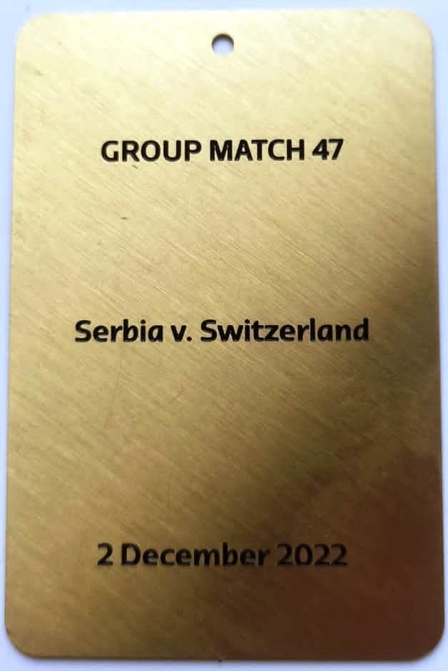 Сербия - Швейцария билет к матчу № 47, металлический. ЧМ КАТАР 2022 Qatar 1